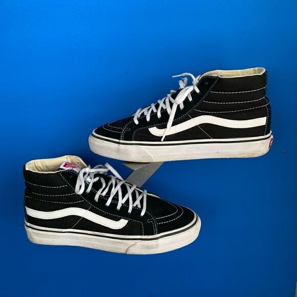 Men's Size 7.5 VANS Checkerboard High Tops Skate Skateboard Shoes Sneakers Suede - Picture 13 of 16